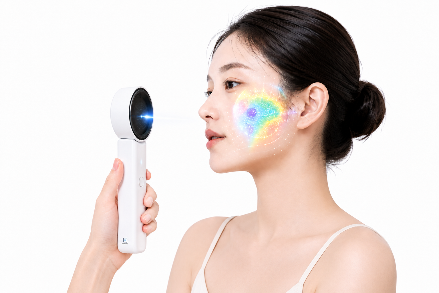 Finside 디바이스로 피부를 측정하는 모습